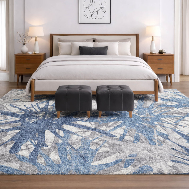 Premium Machine Washable Dream Shag ADS77 Tropical Rug, Blue, 9' x 12'