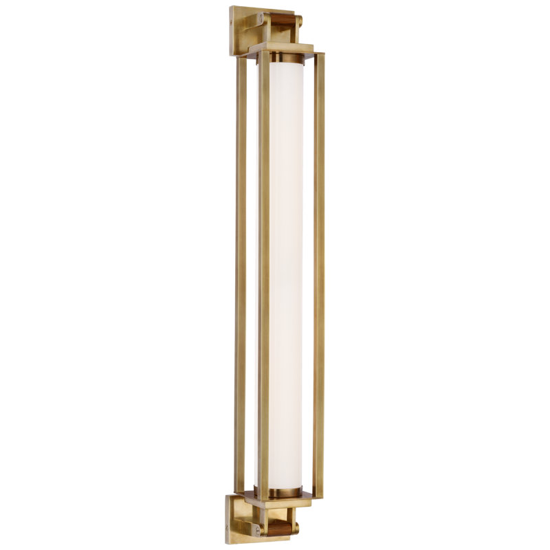 Keira 1 - Light LED Armed Sconce, Natural Brass/Teak, 32" H x 4" W x 6" D