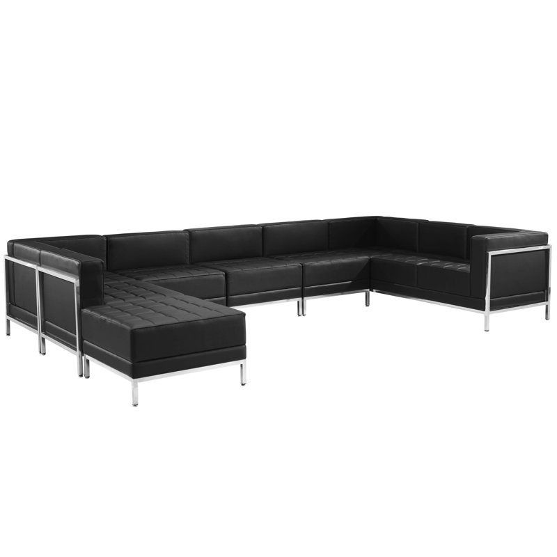 Hercules LeatherSoft Modular U-Shape Sectional Configuration, 7 Pieces, Black Faux Leather