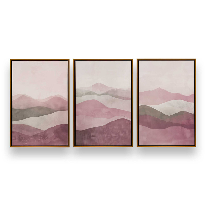 Ensemble de 3 brumines rose Fluorite, H 19 po x l 39 po, Cadre flottant or poli