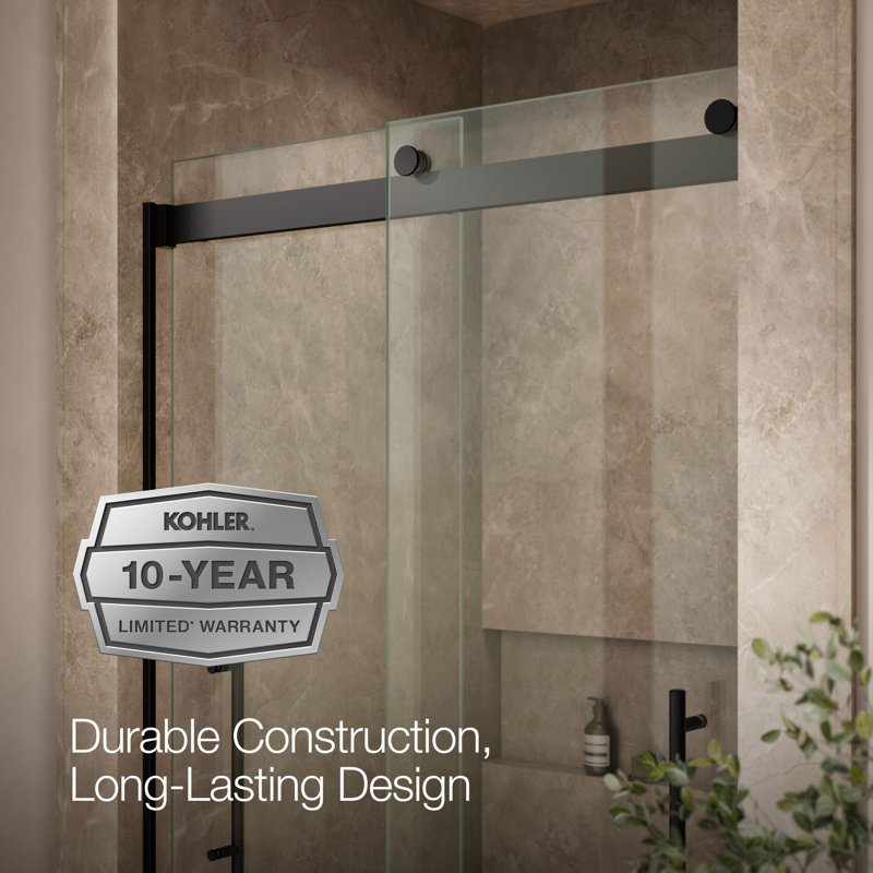 Levity Plus Less Sliding Shower Door, 81-5/8 In. H X 44-5/8 - 47-5/8 In. W, With 3/8 In.-Thick Crystal Clear Glass, Black