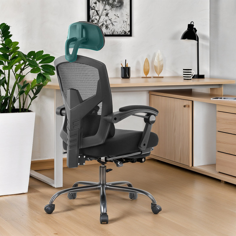 Oreste Home Office Desk Chair with Footrest, High-Back Mesh Rolling Swivel Reclining Chairs with Wheels, Comfortable Headrest, Lumbar Support, Comfy Arms for Home, Office, Gaming, Student