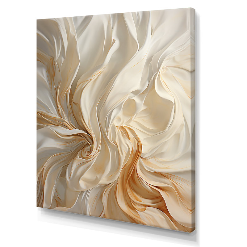Blanc et champagne Flow IV - Champagne, art mural, H 40 po x l 30 po x P 1,5 po, Toile tendue