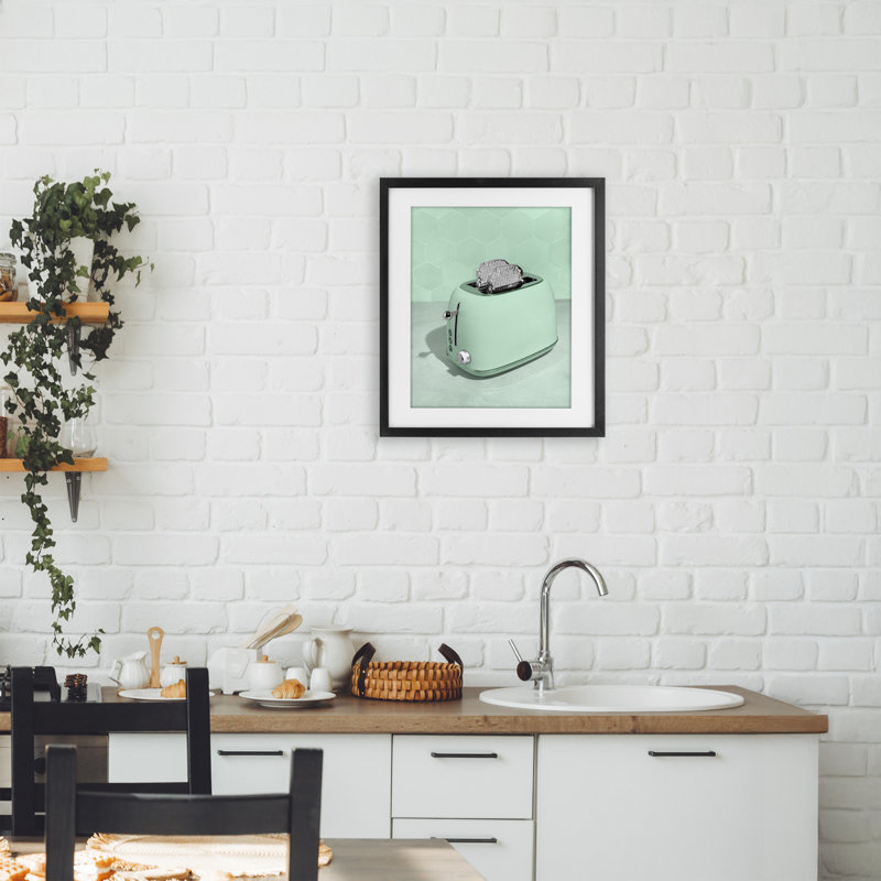 Toile disco sur fond vert, reproduction sous verre, design par Lish Creative, 16 x 13, Cadre noir minuit sous verre