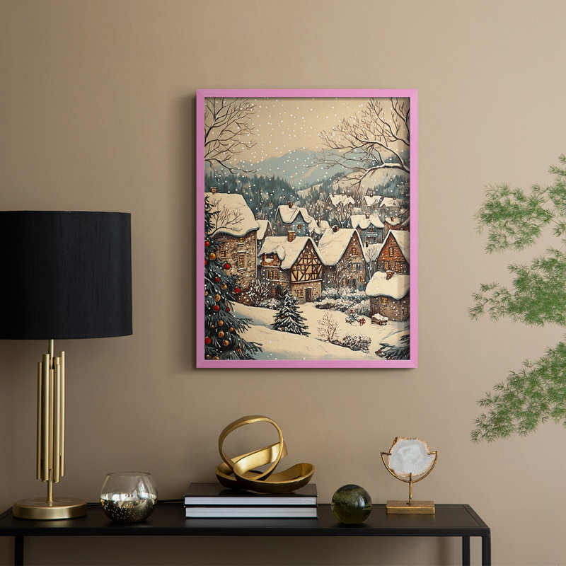 «Christmas Holiday Art Dxxvi», reproduction encadrée - bois massif, Rose, H 11 po x l 9 po