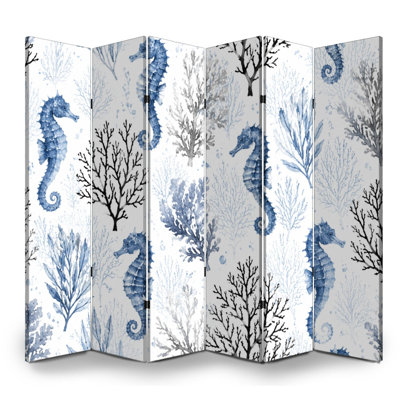 Cloison pliante à 6 panneaux avec paravent bleu royal et aquarelle