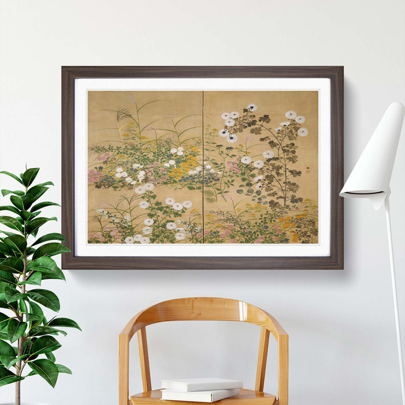 Flowering Plants in the Autumn by Ogata Korin - Framed Print, 27cm H x 36cm W x 2cm D, Walnut Framed