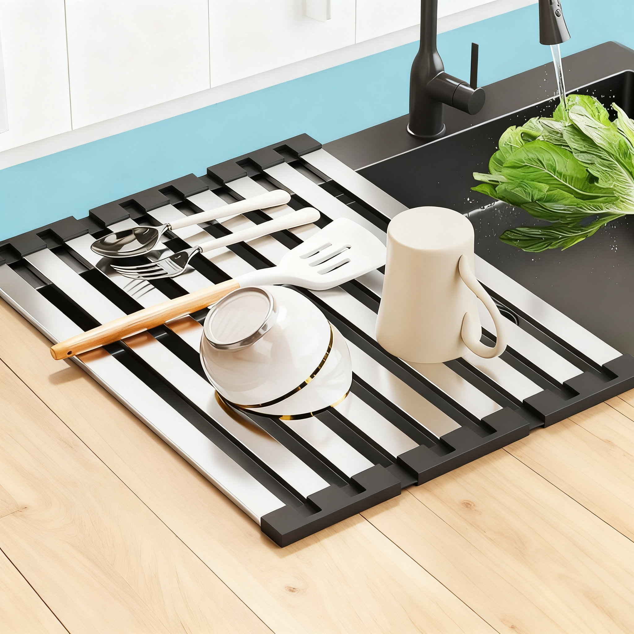 Xiangong Foldable Over Sink Dish Drying Rack, Roll Up Kitchen Sink Mat ...