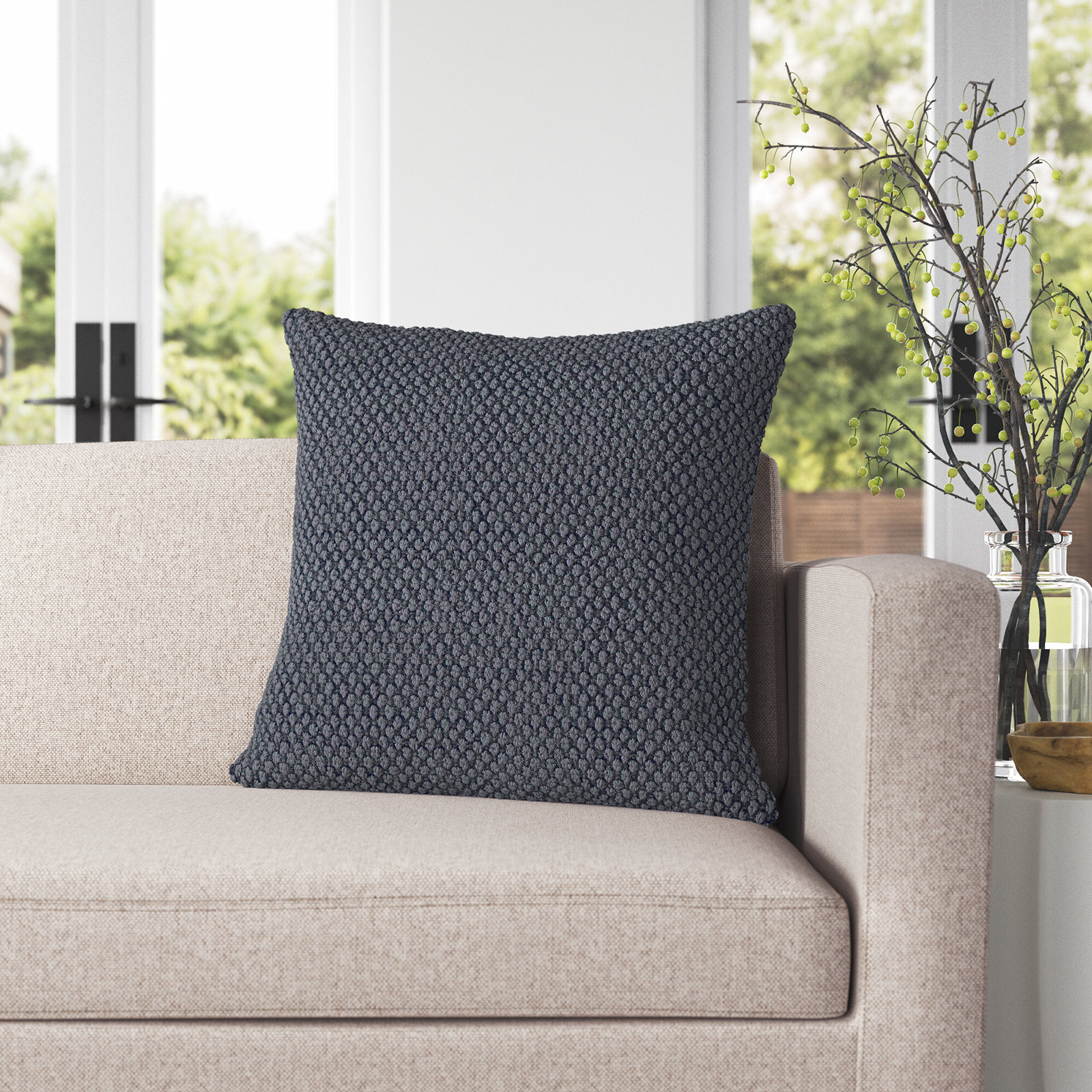 Saskia Embroidered Throw Pillow, Dark Gray
