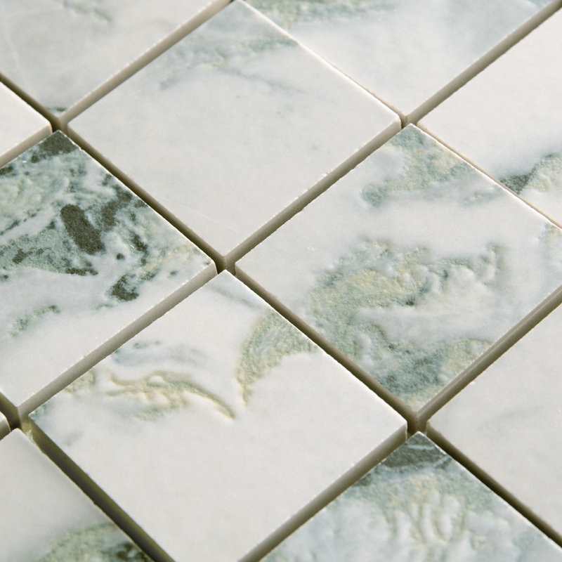 Touche 2" Square 11-3/4 In. X 11-3/4 In. Porcelain Mosaic Tile, Green/White