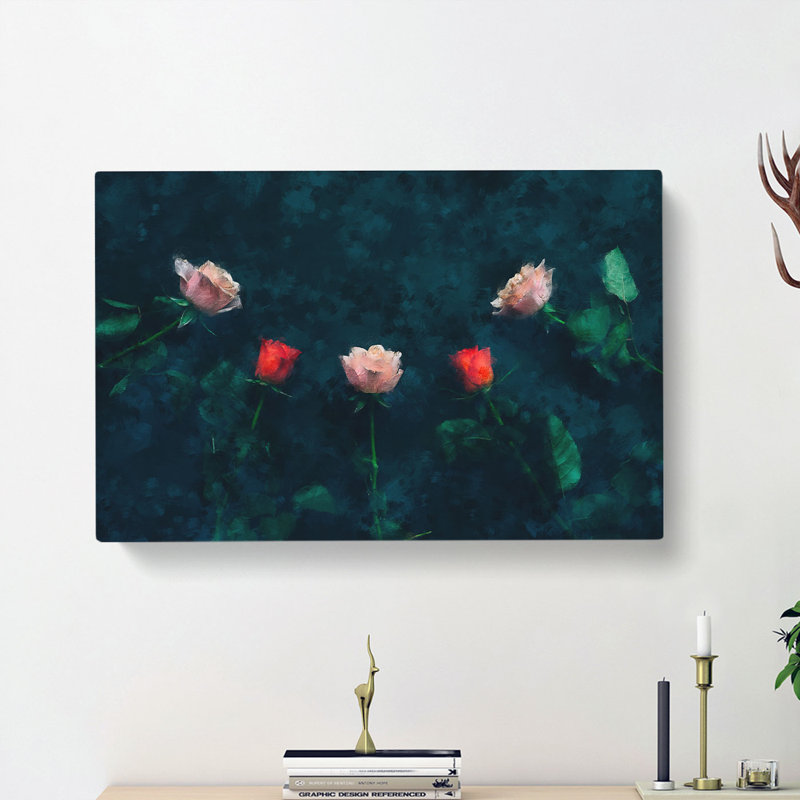 Laying With Pink & Red Roses - Wrapped Canvas, 35cm H x 50cm W x 3cm D