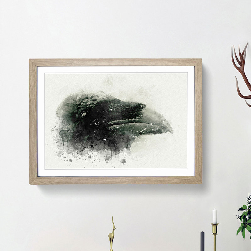 Crow in Alaska in Abstract - Picture Frame Graphic Art Print, 27cm H x 36cm W x 2cm D, Oak Framed