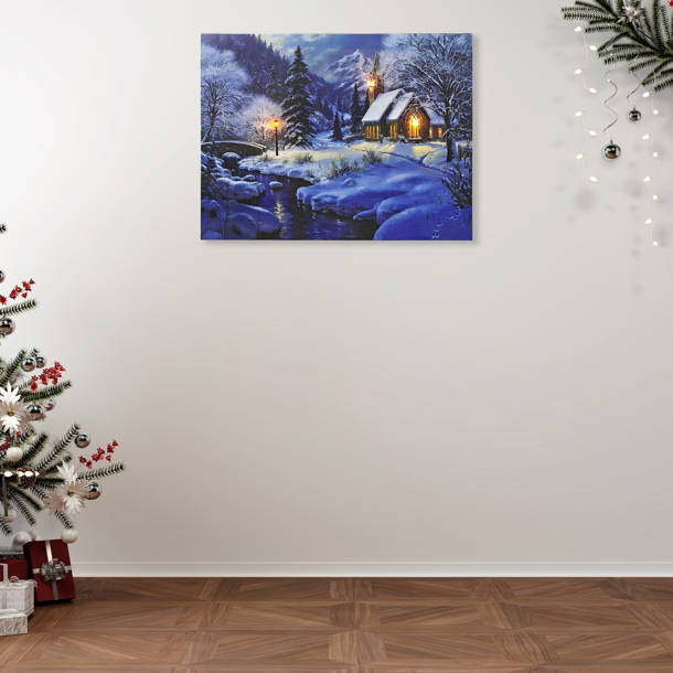 The Holiday Aisle® Christmas Chapel Framed On Canvas Print | Wayfair