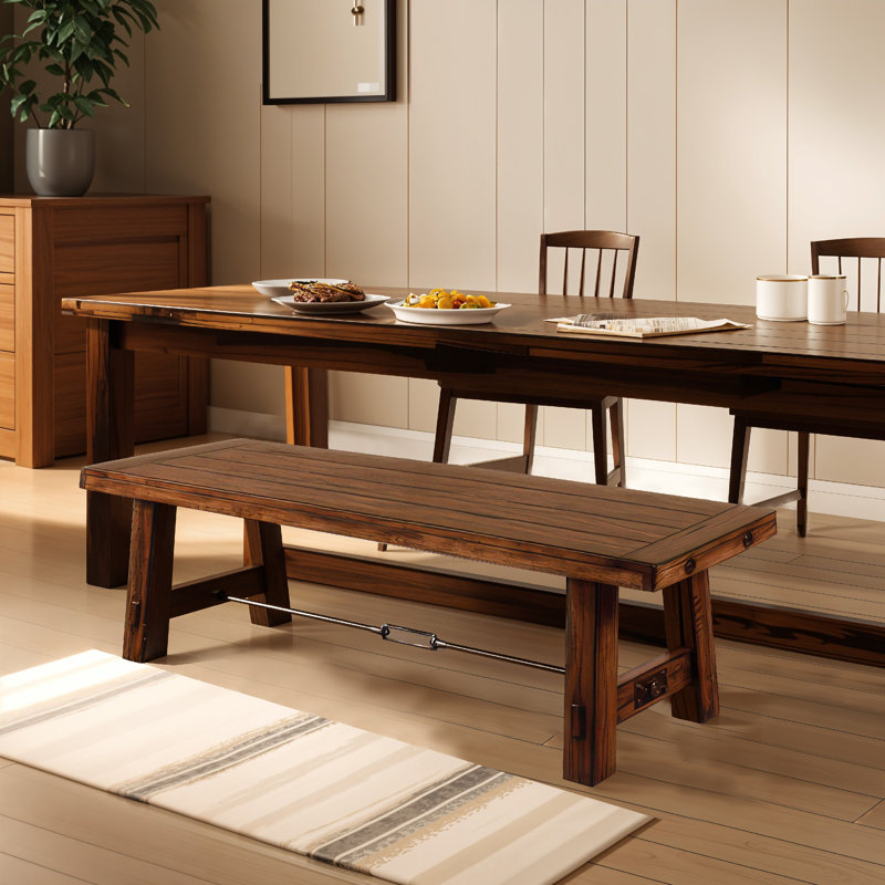 Banc en bois Reggie | Bois d'acajou brun rustique, pieds en angle | Accents de ridoir | 64 po
