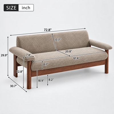 Canapé deux places Velmaren 69,9 po en chenille, canapé moderne avec accoudoirs rembourrés, dossier capitonné, coussin d'assise amovible, ressorts ensachés et pieds en bois d'hévéa