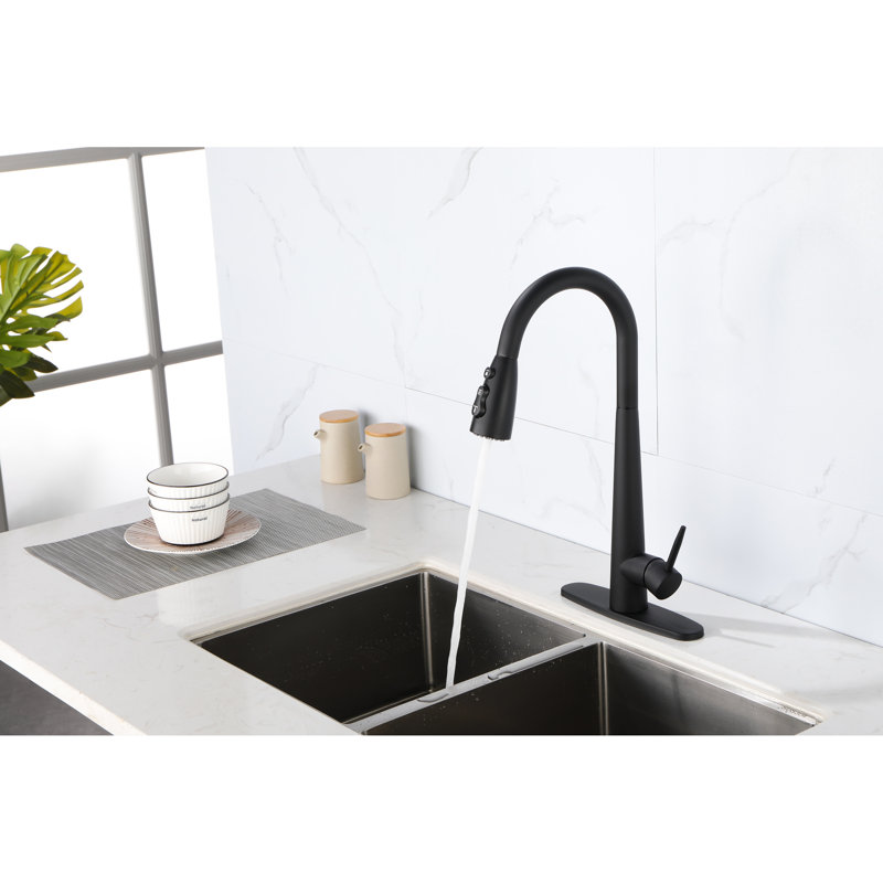 Matte Black Pull Down Kitchen Faucet, Single Handle, Stainless Steel, Modern Look, Easy Installation Sink Faucet With Out , Copper-, Design, Setup