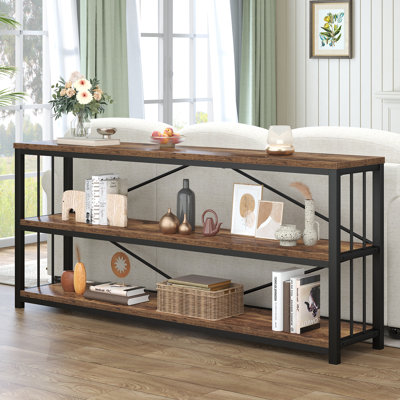 Table de 70 po avec console industrielle 70 po, tables d'entrée de style campagnard à 3 niveaux avec couloir derrière le canapé, table de canapé pour la maison et le salon
