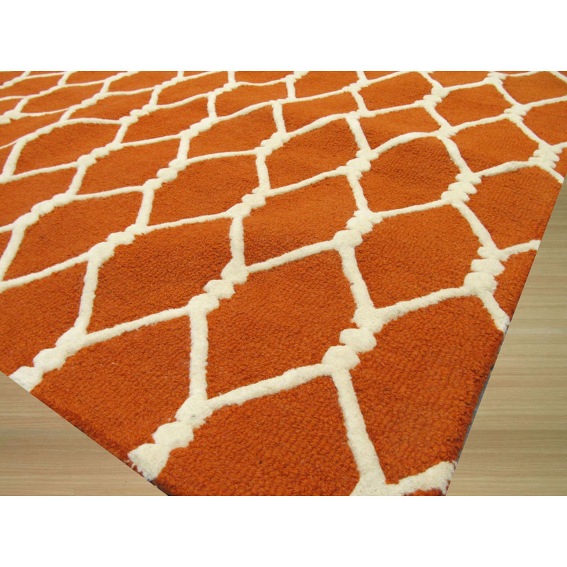 Geometric Tufted Wool Orange Area Rug, Rectangle 7'9" x 9'9"