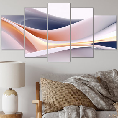 Reproduction d'art sur toile orange, bleu et turquoise - Fractales - 5 panneaux
