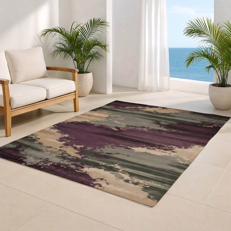 Tapis intérieur et extérieur noir Watercolor, Rectangle 5 pi x 7 pi