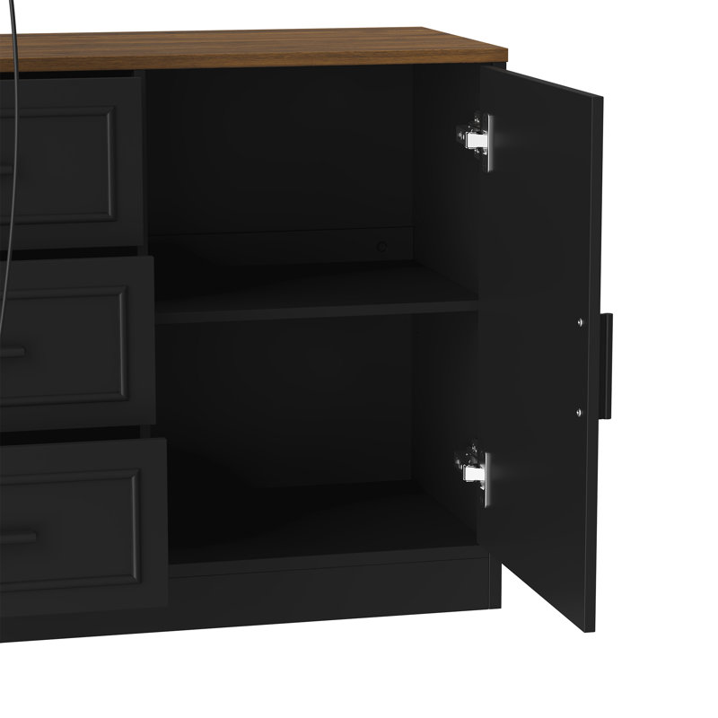 Bureau assis-debout en L noir/noyer de 140 cm (55 po) de large avec armoire de rangement et réglage en hauteur.