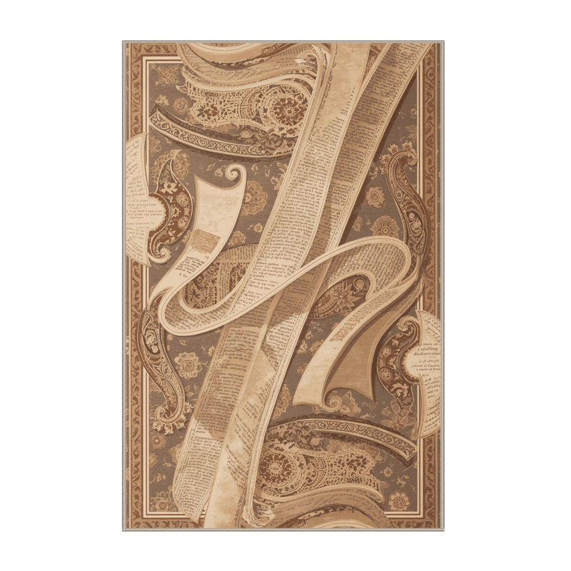 Machine Washable Oscor Book Pages Turning Classic Oriental Rug in Brown – Beige Binding, 3x5