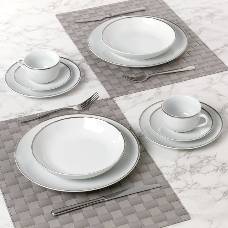Waterside 30pc Platinum Rim Porcelain Dinner Set