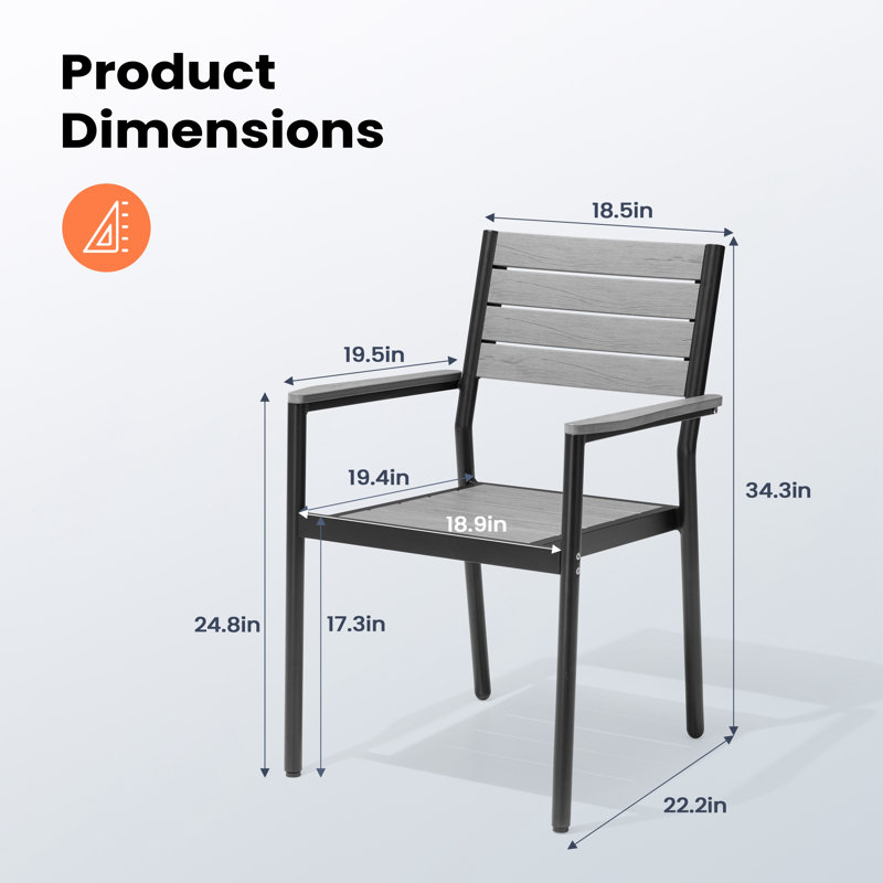 Deen Auminum Stackable Outdoor Dining Armchair, Grey, 2