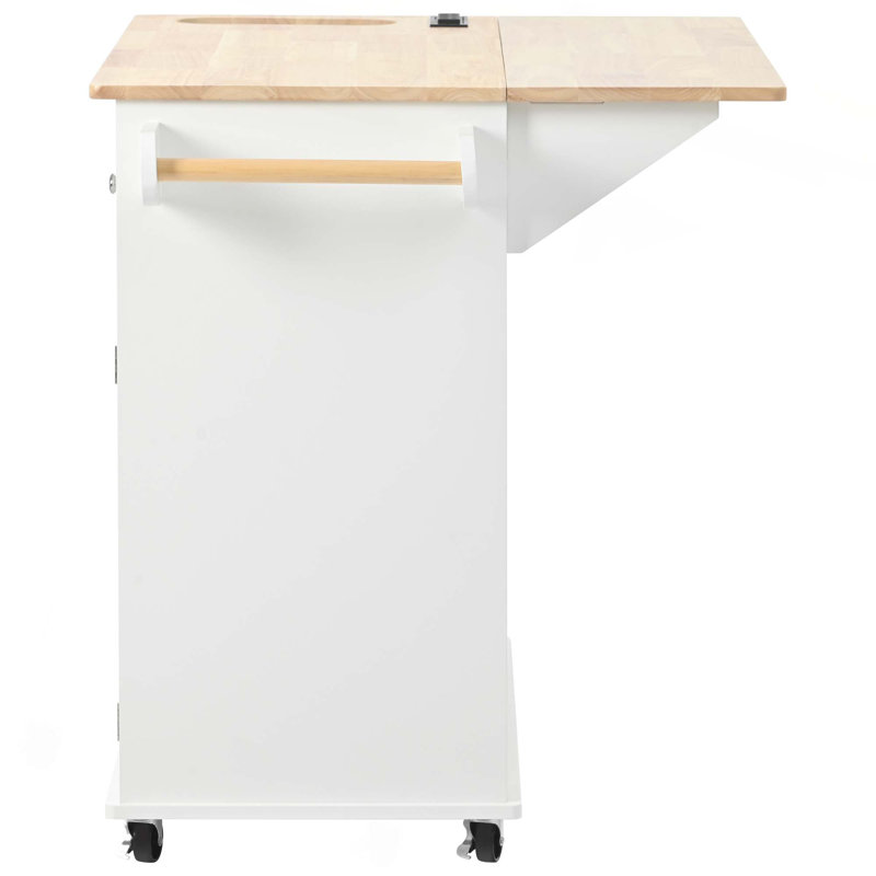 Kitchen Island With Power Outlet,Kitchen Storage Island With Drop Leaf And Rubber Wood,Open Storage And Wine Rack,5 Wheels,With Adjustable Storage For Home, Kitchen,And Dining Room