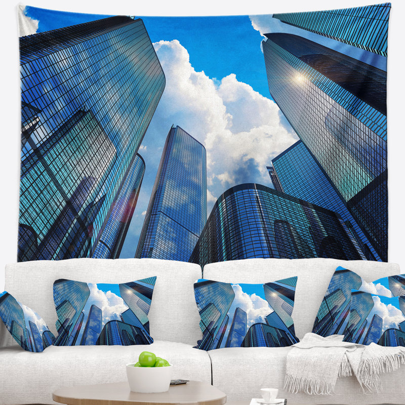 Tapisserie de bâtiments d’affaires surélevé cityscape, H 32 po x l 39 po