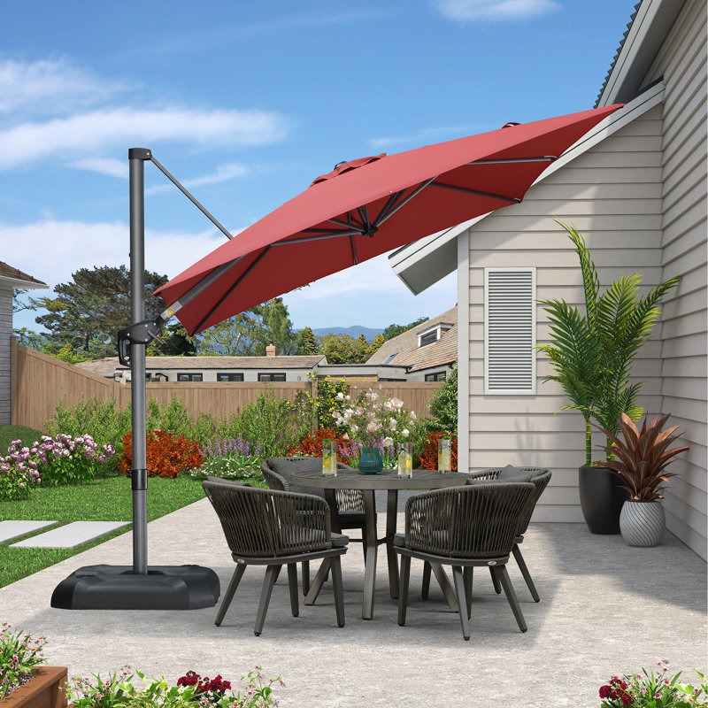 Parasol carré en porte-à-faux 8 pi avec base et rotation à 360 degrés, Terra