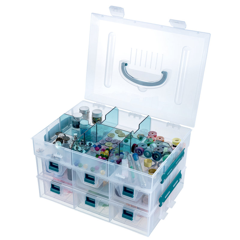 Organisateur de fournitures Blue Arts and Crafts, 2 niveaux avec couvercle