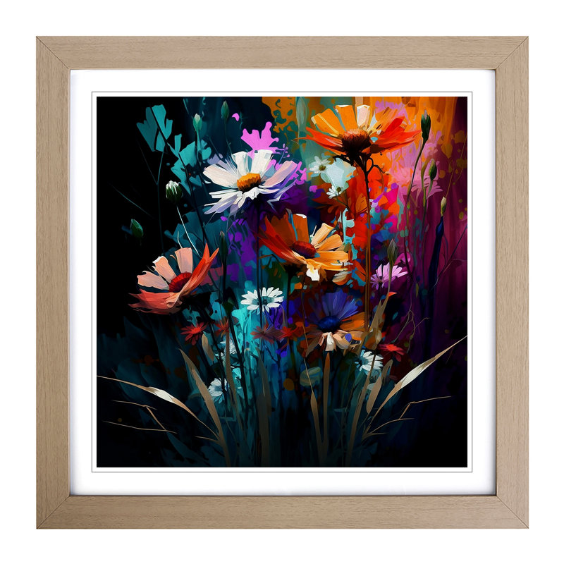 Wildflowers Expressionism - Framed Print, Oak