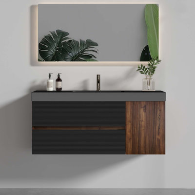 Meuble-lavabo mural moderne avec lavabo intégré et rangement spacieux