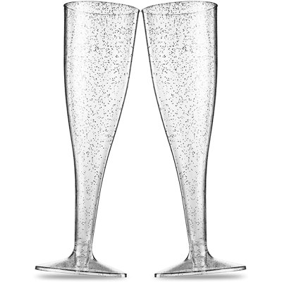 Flûte à champagne jetable en plastique et paillettes argentées