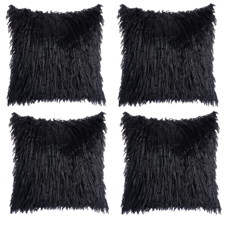 Housse de coussin carré en fausse fourrure seulement, 16 po x 16 po, Noir, Non