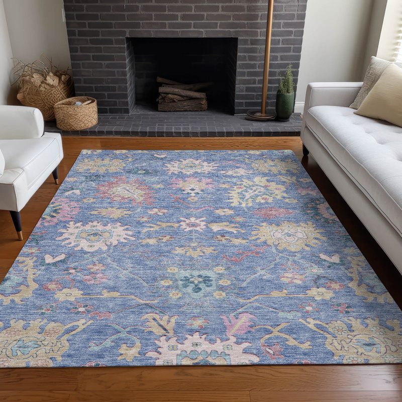 Machine Washable Indoor/Outdoor Cicel ACN1154 Blue Rug, Rectangle 2'6" x 3'10"