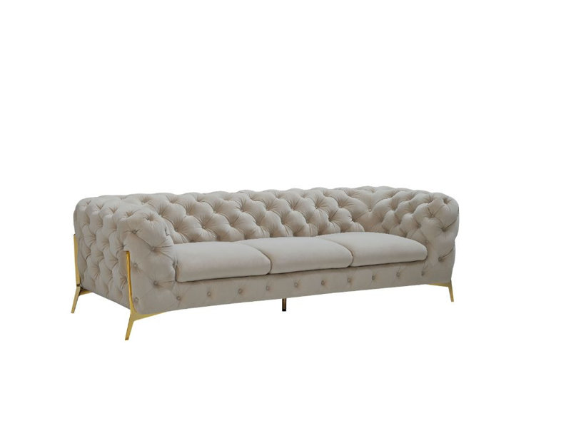 Canapé Chesterfield 97 po, Velours beige
