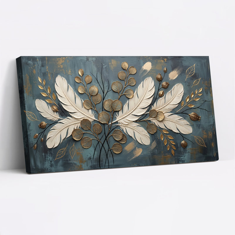 Plume et feuille, reproduction d'art sur toile, ensemble de 1, Wrapped Canvas, 40“W x 20”H