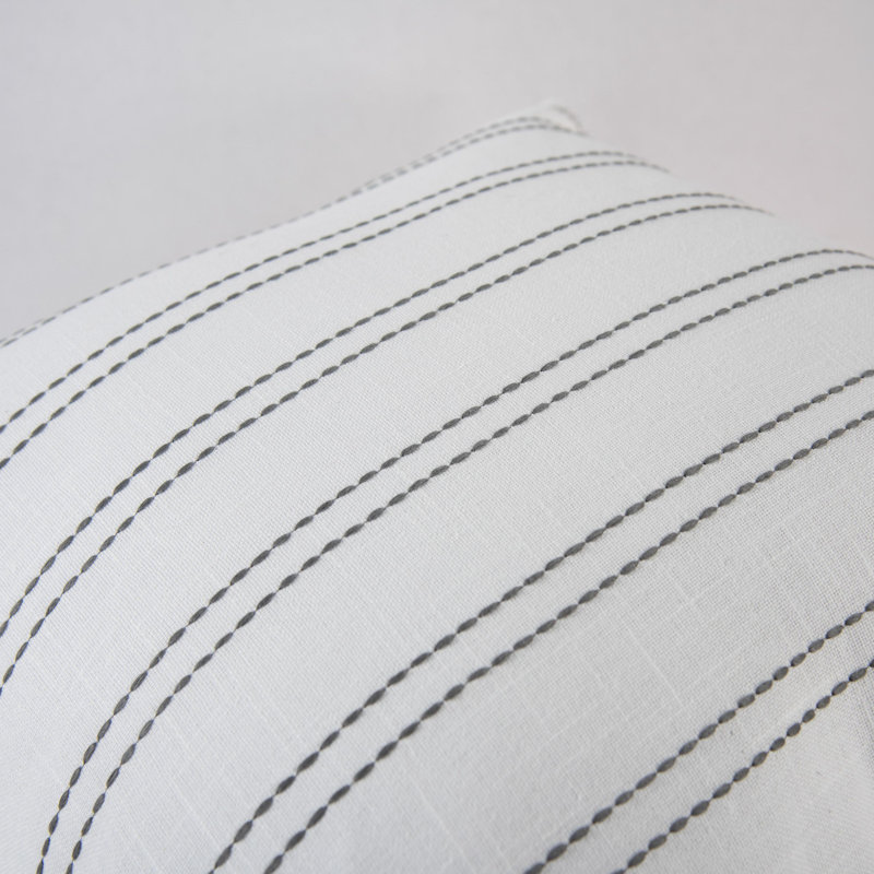 100% Cotton Filled Throw Pillow, White/Gray Striped, Down Blend