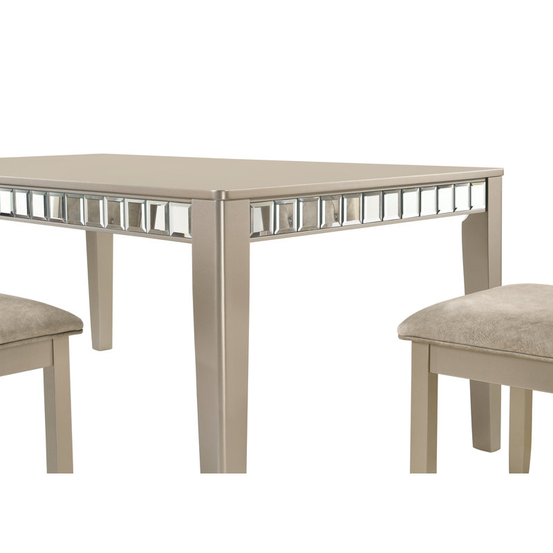 Red Barrel Studio® Set For 6 Mirror Trim Rectangular Dining Table With Luxurious Button Chair In Champagne