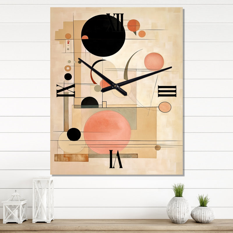 Horloge murale beige géométrique en mouvement III - formes abstraites surdimensionnée, Grand