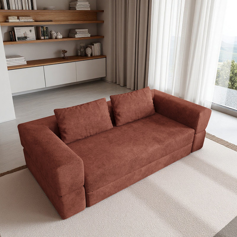 Canapé-lit avec coussin rectangulaire et coussins, orange, Orange