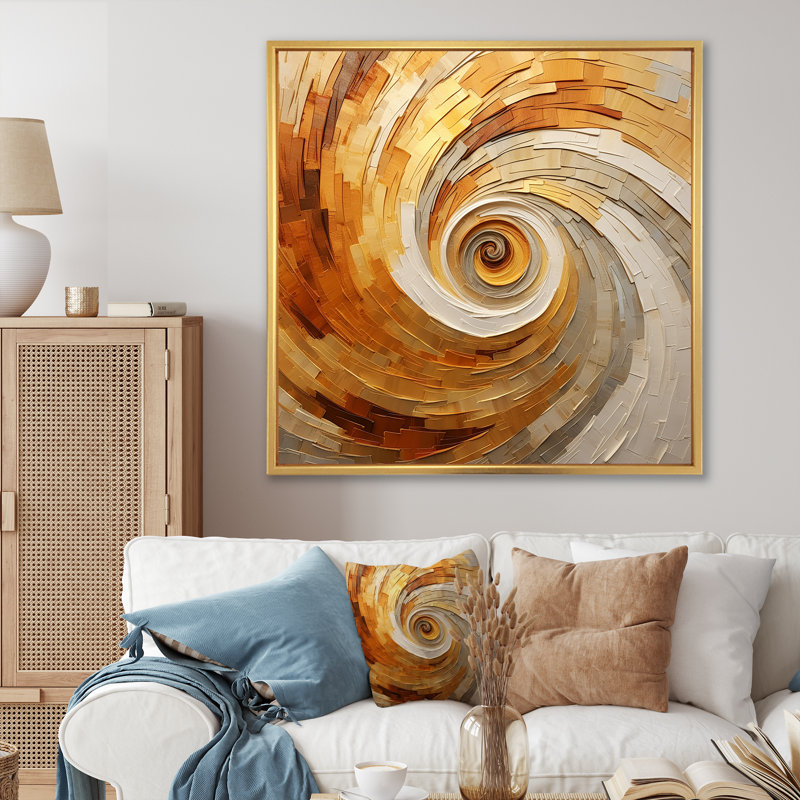 Midhurst - Abstract Spirals, art mural, H 24 po x l 24 po x P 1 po, Toile avec cadre flottant or