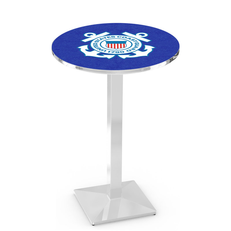 Military Round Metal Base Dining Table, Chrome, United States Coast Guard