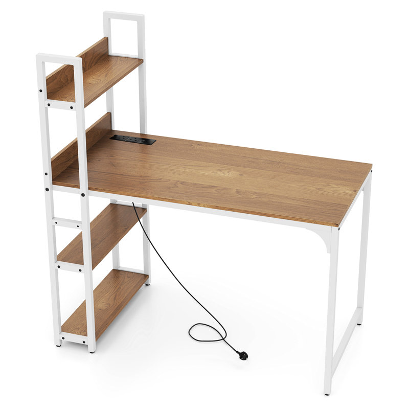 Computer Desk 120 CM Study Writing Desk With Charging Station, Yellow
