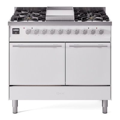 ILVE Professional Plus II Series 40 inch Dual Fuel Range with 6 Sealed Burners, Griddle (White)