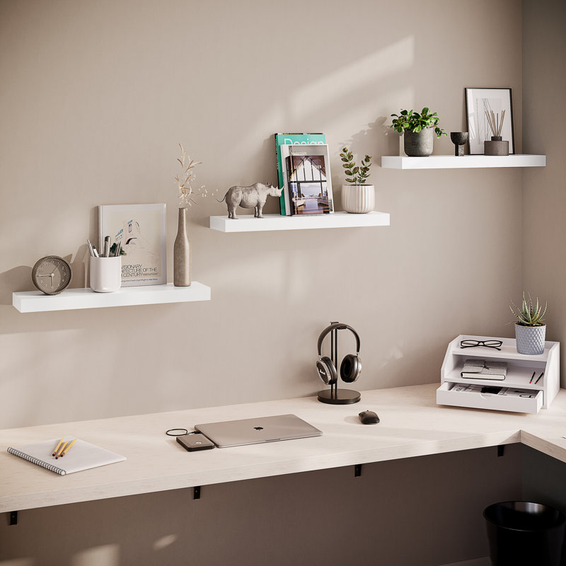 Sydney 24" W x 6" D Floating Shelves Set with Invisible Wall Mount Brackets, White