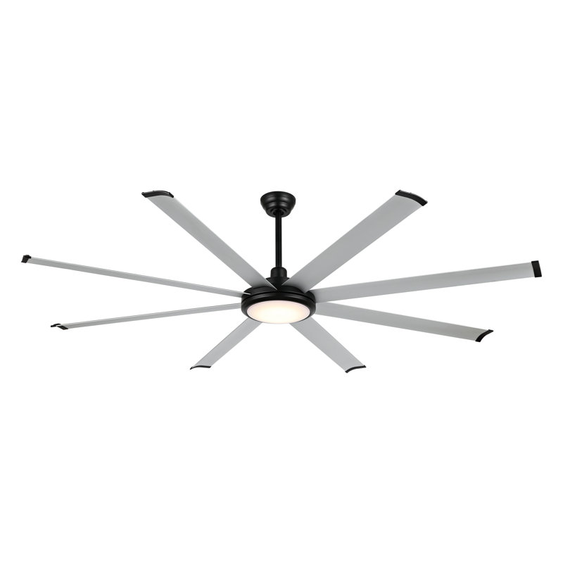 Ventilateur de plafond à DEL à 8 pales Osaze avec télécommande et ensemble d'éclairage inclus, Noir avec pales argentées, 64"