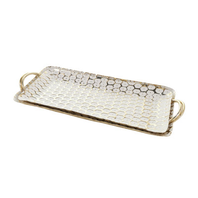 Laudalino Metal Geometric Dot Geometric Decor Gold Tray with White Accents Set